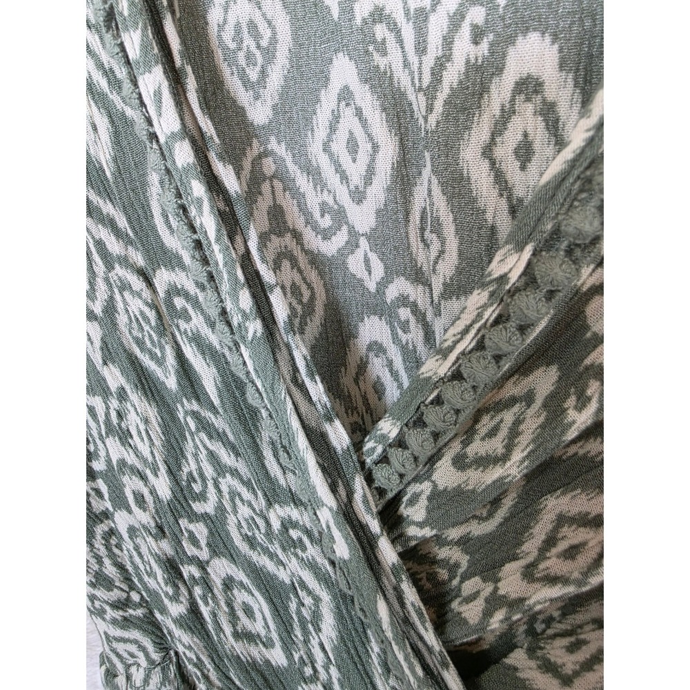 Lily Rose Sage Green Ikat Diamond Print Surplice Romper XXL Pom Pom Trim‎ Rayon - Picture 4 of 6